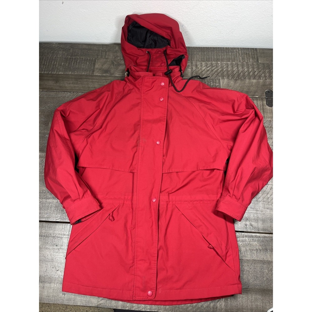 Vtg 90s Eddie Bauer Goretex Parka Ski Jacket Red Rain Coat‎ Hooded Retro Sz S